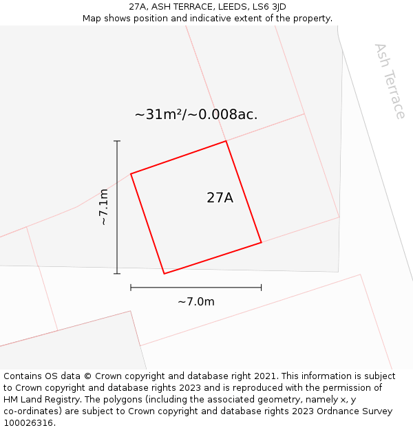 27A, ASH TERRACE, LEEDS, LS6 3JD: Plot and title map