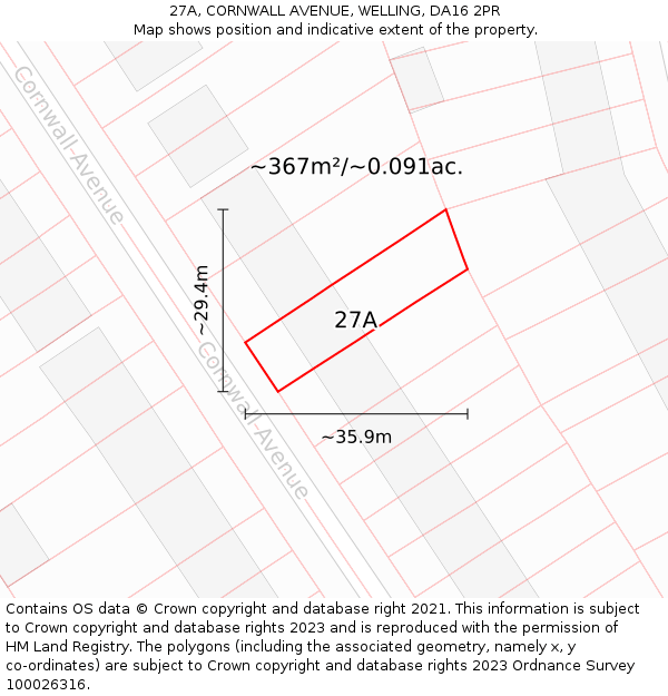 27A, CORNWALL AVENUE, WELLING, DA16 2PR: Plot and title map