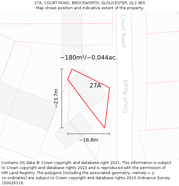 27A, COURT ROAD, BROCKWORTH, GLOUCESTER, GL3 4ES: Plot and title map