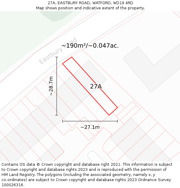 27A, EASTBURY ROAD, WATFORD, WD19 4RD: Plot and title map
