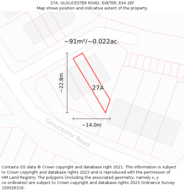 27A, GLOUCESTER ROAD, EXETER, EX4 2EF: Plot and title map