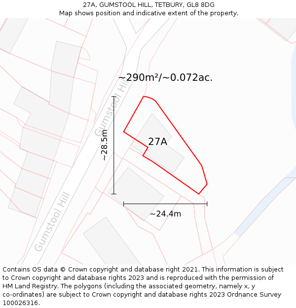 27A, GUMSTOOL HILL, TETBURY, GL8 8DG: Plot and title map