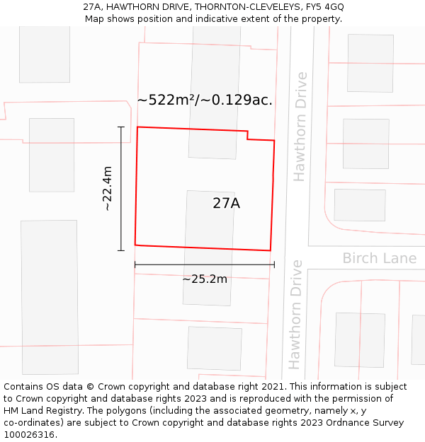 27A, HAWTHORN DRIVE, THORNTON-CLEVELEYS, FY5 4GQ: Plot and title map