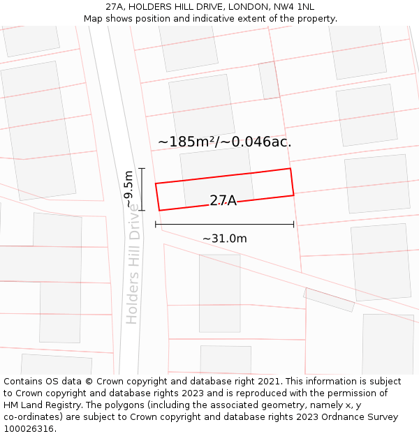 27A, HOLDERS HILL DRIVE, LONDON, NW4 1NL: Plot and title map