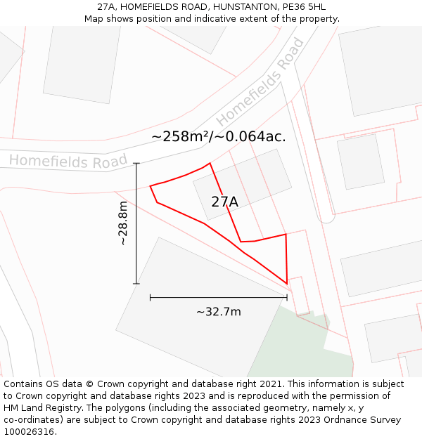 27A, HOMEFIELDS ROAD, HUNSTANTON, PE36 5HL: Plot and title map