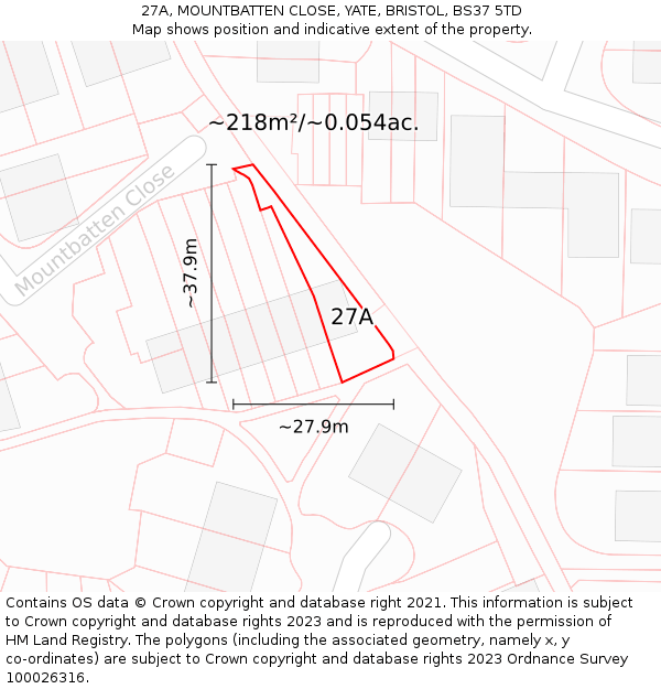 27A, MOUNTBATTEN CLOSE, YATE, BRISTOL, BS37 5TD: Plot and title map