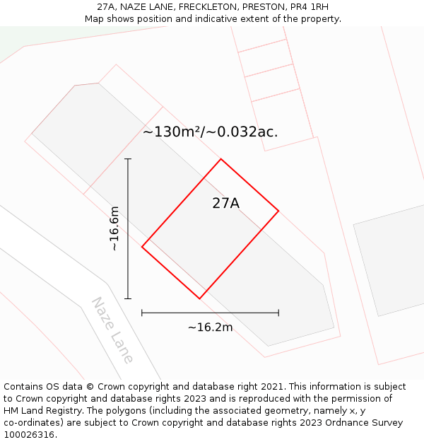 27A, NAZE LANE, FRECKLETON, PRESTON, PR4 1RH: Plot and title map