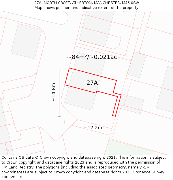 27A, NORTH CROFT, ATHERTON, MANCHESTER, M46 0SW: Plot and title map