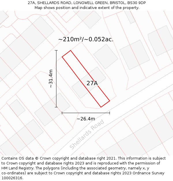 27A, SHELLARDS ROAD, LONGWELL GREEN, BRISTOL, BS30 9DP: Plot and title map