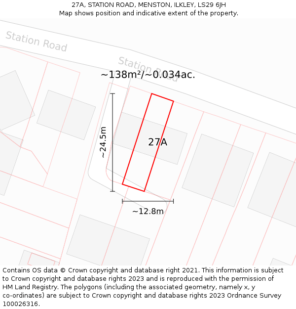 27A, STATION ROAD, MENSTON, ILKLEY, LS29 6JH: Plot and title map