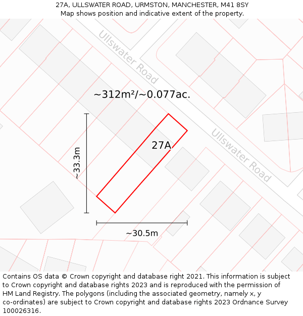 27A, ULLSWATER ROAD, URMSTON, MANCHESTER, M41 8SY: Plot and title map
