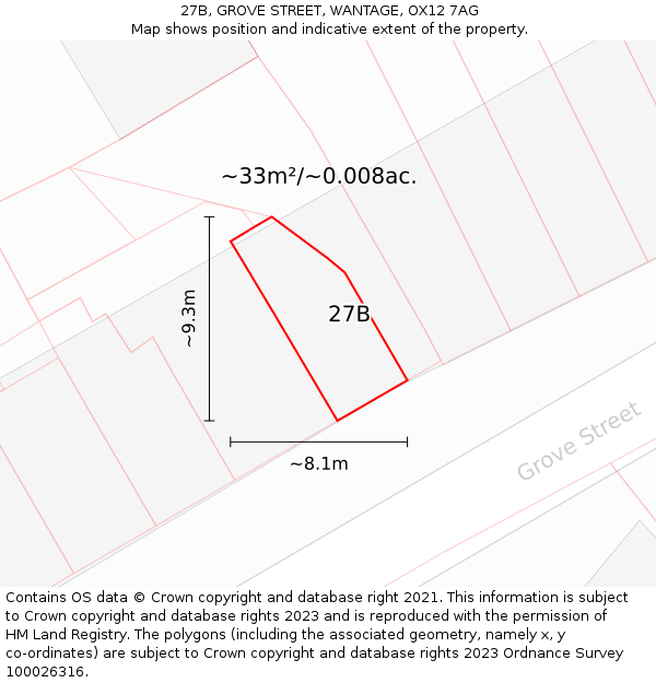 27B, GROVE STREET, WANTAGE, OX12 7AG: Plot and title map