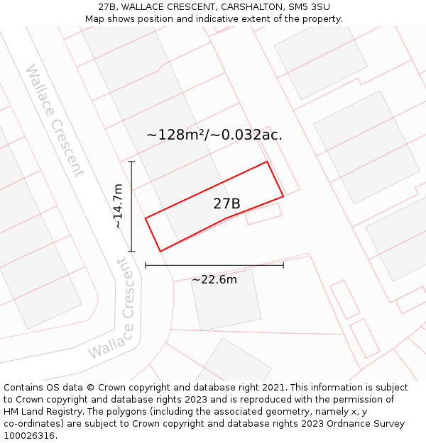 27B, WALLACE CRESCENT, CARSHALTON, SM5 3SU: Plot and title map