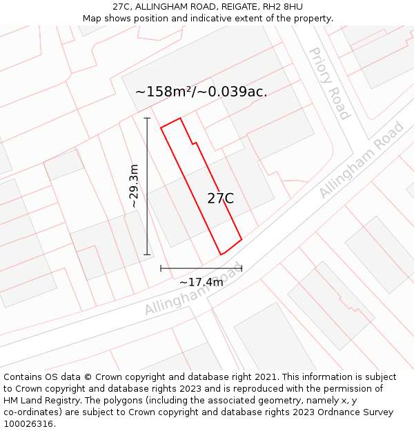 27C, ALLINGHAM ROAD, REIGATE, RH2 8HU: Plot and title map
