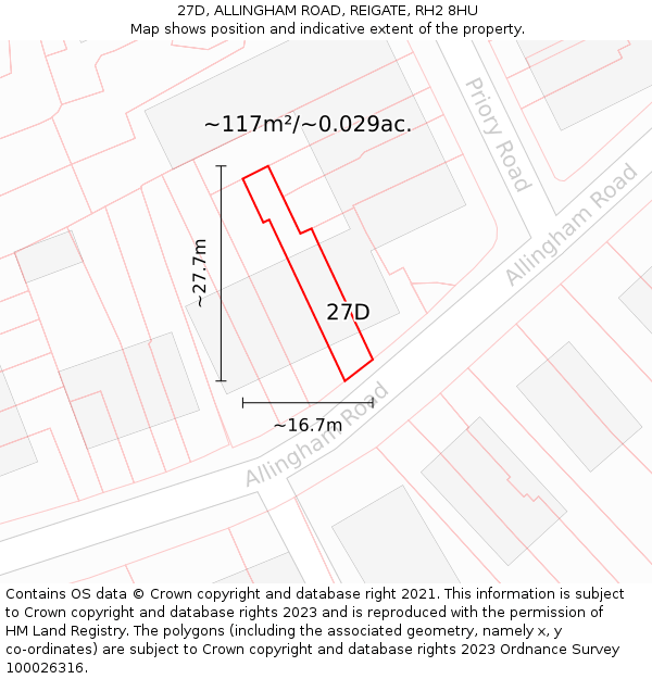 27D, ALLINGHAM ROAD, REIGATE, RH2 8HU: Plot and title map
