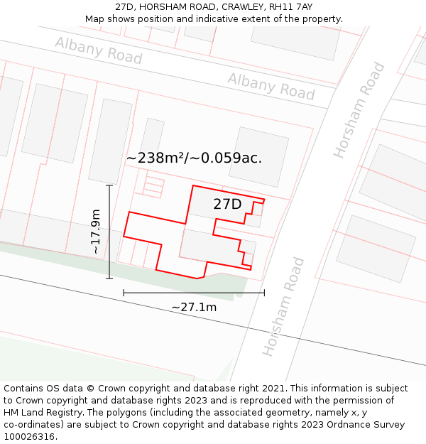 27D, HORSHAM ROAD, CRAWLEY, RH11 7AY: Plot and title map