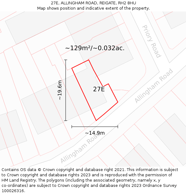 27E, ALLINGHAM ROAD, REIGATE, RH2 8HU: Plot and title map
