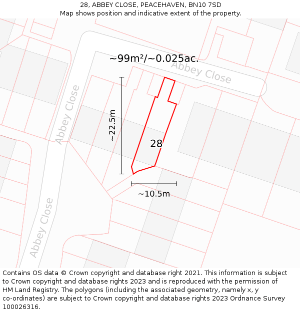 28, ABBEY CLOSE, PEACEHAVEN, BN10 7SD: Plot and title map