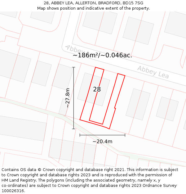 28, ABBEY LEA, ALLERTON, BRADFORD, BD15 7SG: Plot and title map