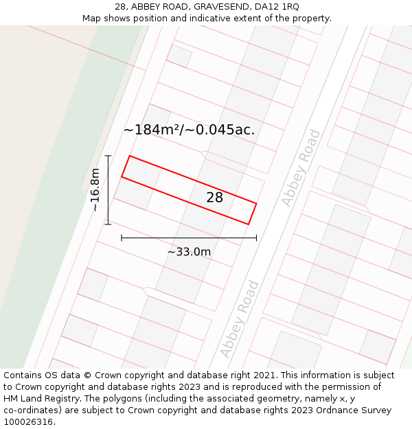 28, ABBEY ROAD, GRAVESEND, DA12 1RQ: Plot and title map