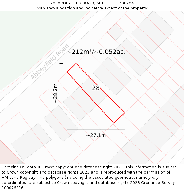 28, ABBEYFIELD ROAD, SHEFFIELD, S4 7AX: Plot and title map