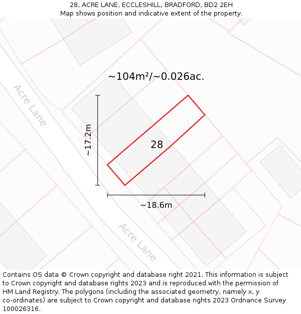 28, ACRE LANE, ECCLESHILL, BRADFORD, BD2 2EH: Plot and title map