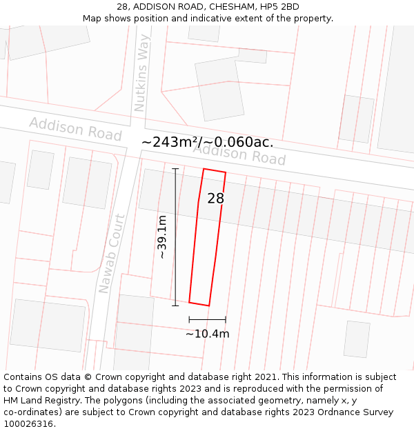 28, ADDISON ROAD, CHESHAM, HP5 2BD: Plot and title map
