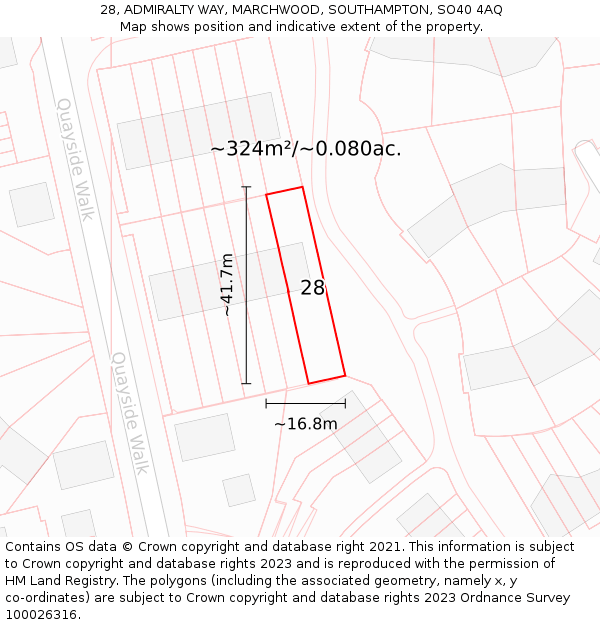 28, ADMIRALTY WAY, MARCHWOOD, SOUTHAMPTON, SO40 4AQ: Plot and title map