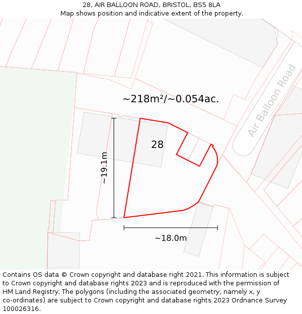 28, AIR BALLOON ROAD, BRISTOL, BS5 8LA: Plot and title map