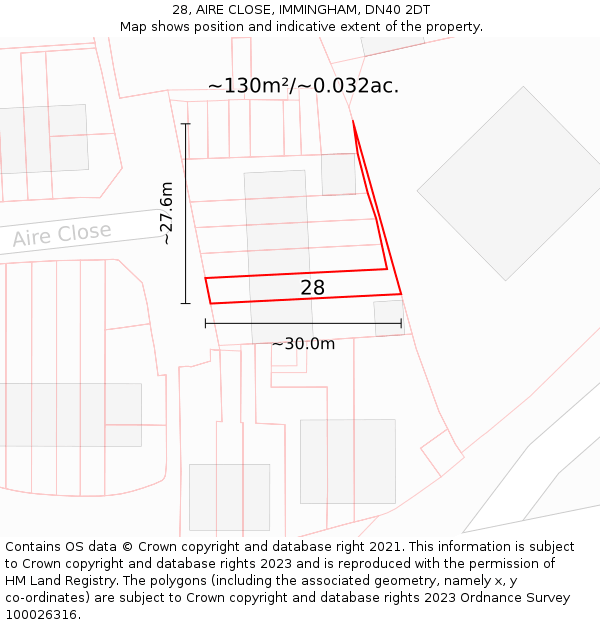 28, AIRE CLOSE, IMMINGHAM, DN40 2DT: Plot and title map