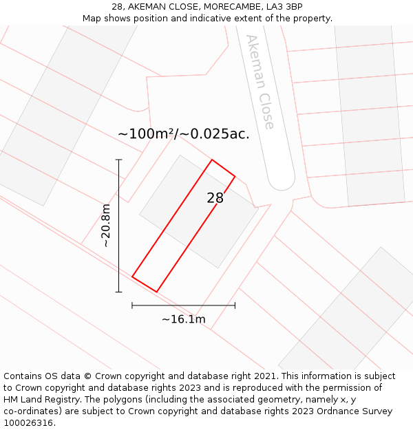 28, AKEMAN CLOSE, MORECAMBE, LA3 3BP: Plot and title map