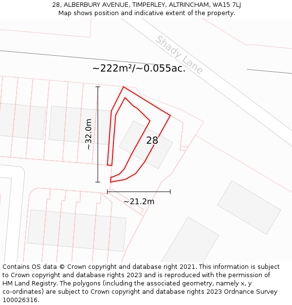 28, ALBERBURY AVENUE, TIMPERLEY, ALTRINCHAM, WA15 7LJ: Plot and title map