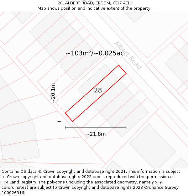 28, ALBERT ROAD, EPSOM, KT17 4EH: Plot and title map