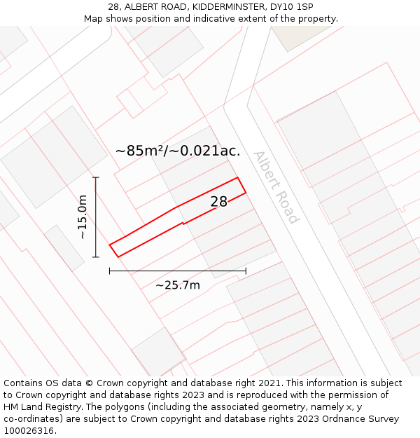 28, ALBERT ROAD, KIDDERMINSTER, DY10 1SP: Plot and title map