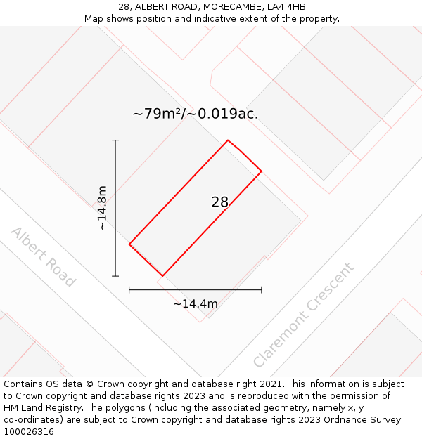 28, ALBERT ROAD, MORECAMBE, LA4 4HB: Plot and title map