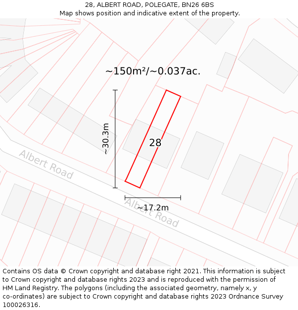 28, ALBERT ROAD, POLEGATE, BN26 6BS: Plot and title map