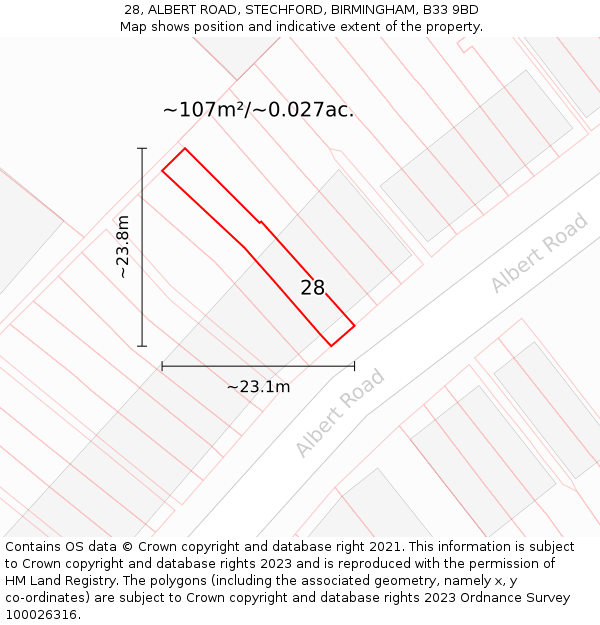 28, ALBERT ROAD, STECHFORD, BIRMINGHAM, B33 9BD: Plot and title map