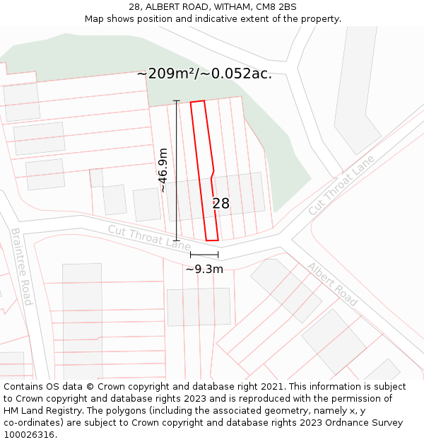28, ALBERT ROAD, WITHAM, CM8 2BS: Plot and title map