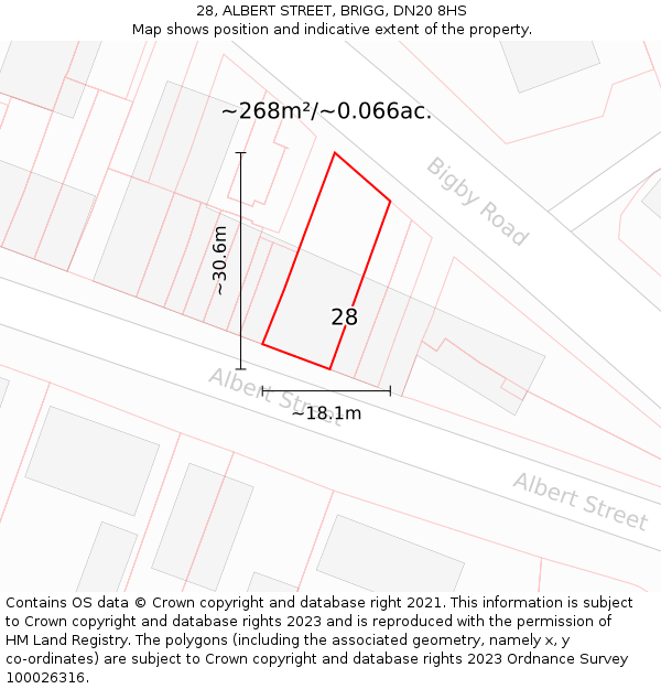 28, ALBERT STREET, BRIGG, DN20 8HS: Plot and title map
