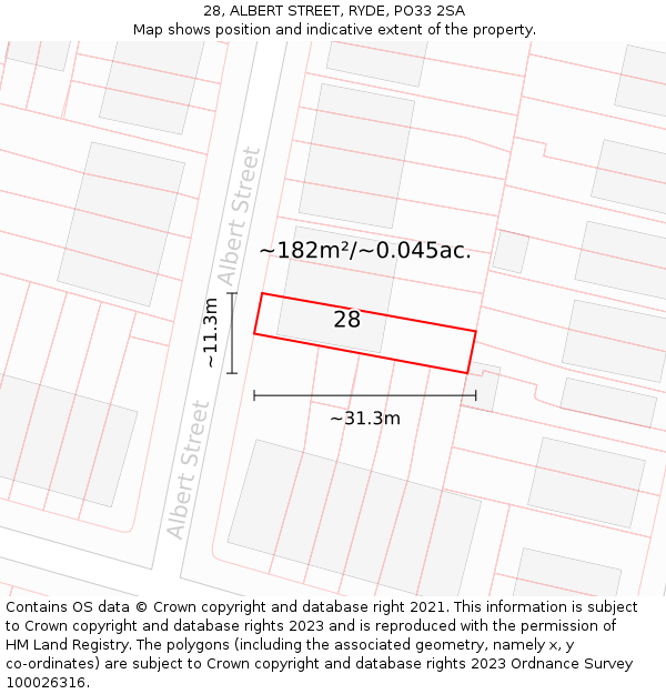 28, ALBERT STREET, RYDE, PO33 2SA: Plot and title map