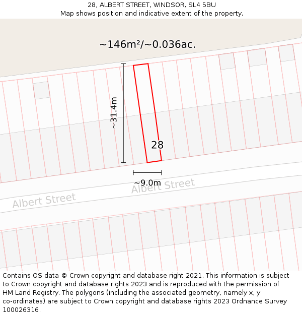 28, ALBERT STREET, WINDSOR, SL4 5BU: Plot and title map