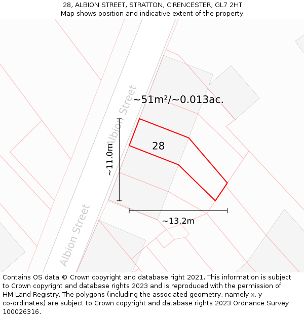 28, ALBION STREET, STRATTON, CIRENCESTER, GL7 2HT: Plot and title map