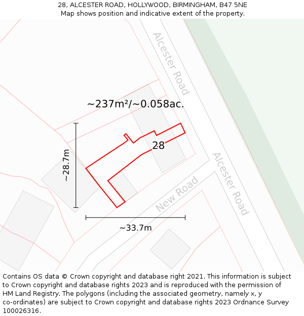 28, ALCESTER ROAD, HOLLYWOOD, BIRMINGHAM, B47 5NE: Plot and title map