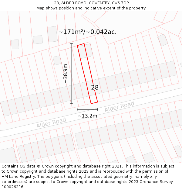 28, ALDER ROAD, COVENTRY, CV6 7DP: Plot and title map