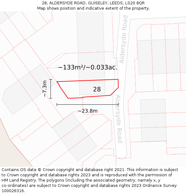 28, ALDERSYDE ROAD, GUISELEY, LEEDS, LS20 8QR: Plot and title map