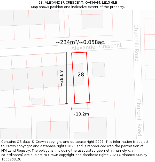 28, ALEXANDER CRESCENT, OAKHAM, LE15 6LB: Plot and title map