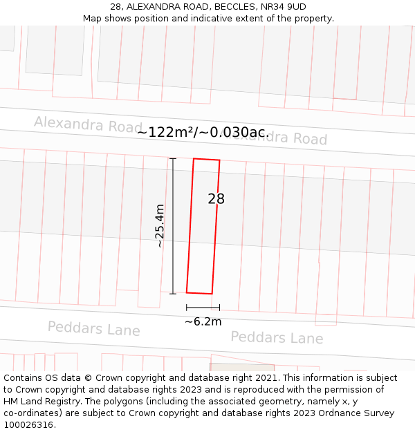 28, ALEXANDRA ROAD, BECCLES, NR34 9UD: Plot and title map