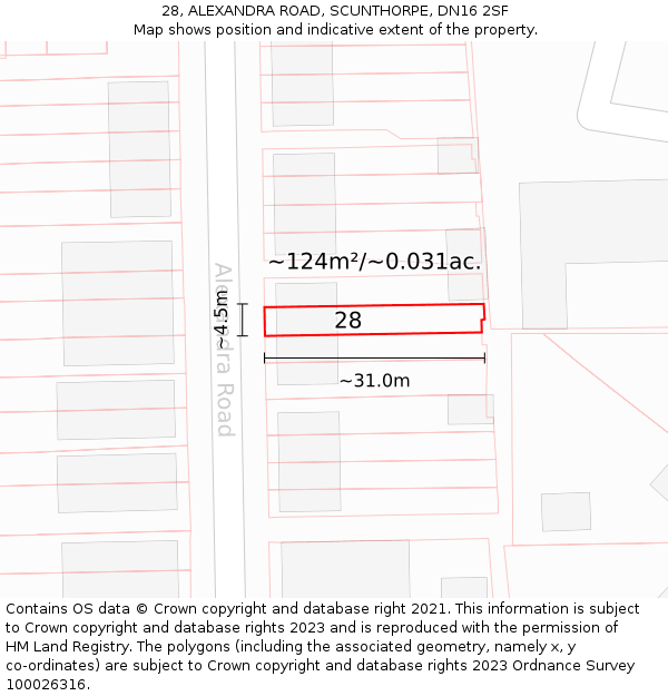 28, ALEXANDRA ROAD, SCUNTHORPE, DN16 2SF: Plot and title map