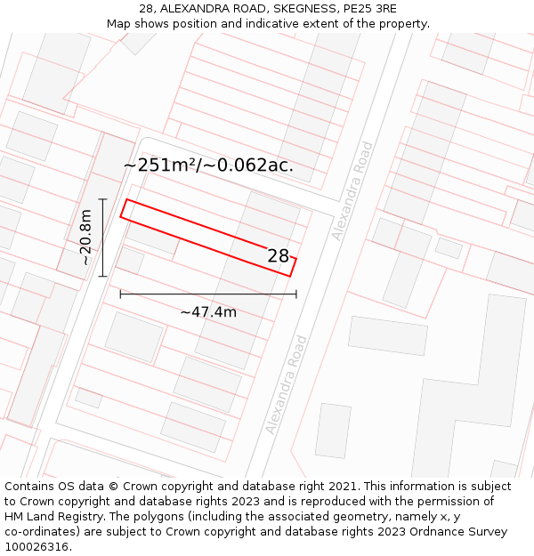 28, ALEXANDRA ROAD, SKEGNESS, PE25 3RE: Plot and title map