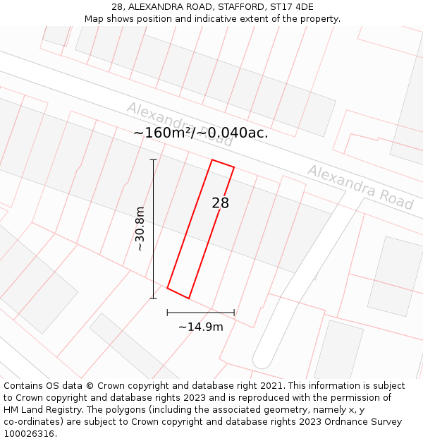 28, ALEXANDRA ROAD, STAFFORD, ST17 4DE: Plot and title map